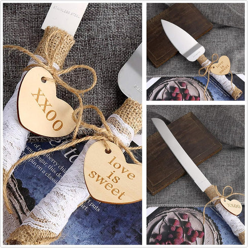 Wedding Cake Knife and Server Set, Rustic Style Stainless Steel Cake Cutter Set for Bride and Groom Gifts