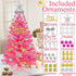 3 3D Star&44Ornaments, 8 50 Ft Pink Christmas Tree with Dual Color Change Lights Timer Remote, Modes Warm&Colorful