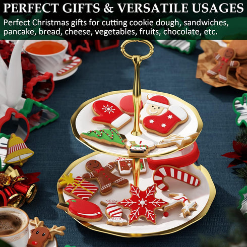 Christmas Cookie Cutters Set - 16 Pieces Stainless Steel Baking Cutters with Comfort Grip for Holiday Shapes