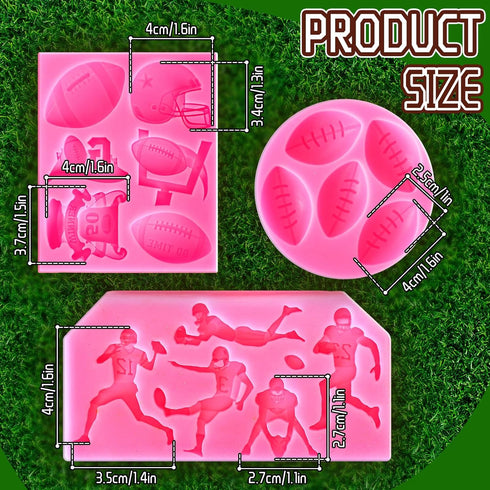 Whaline 3Pcs Football Fondant Mold Sports Theme Silicone Mold Football Helmet Chocolate Candy Mould Baking Mold for Party Cupcake Sugar Craft Gum Resin Clay