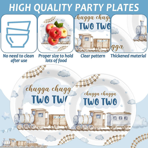 96Pcs 2nd 2 Set 24 Chugga Chugga Two Two Birthday Party Supplies Watercolor Train Year Old Paper Plates and Napkins