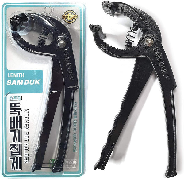 LENITH Black Aluminum Hot Pot Tongs Holder for Dolsot, Bibimbap Bowl, Ddukbaegi, Sizzling Hot Pot