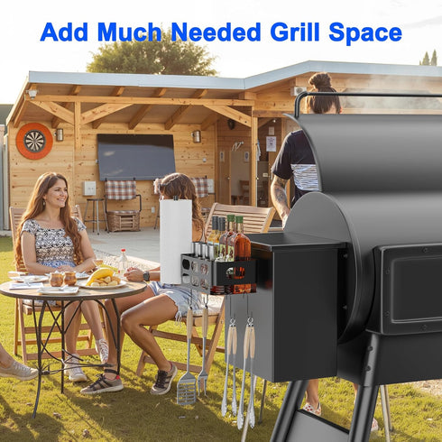 Storage Bin for Traeger Smoker Grill Caddy with Paper Towel Holder and Hooks and Anti-Scratch Pads, Traeger Accessories