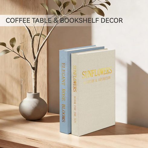 Set 2 Premium Linen Decorative Book Box of - Letter Gold Foil Embossed with Hidden Storage | Coffee Table, Bookshelf