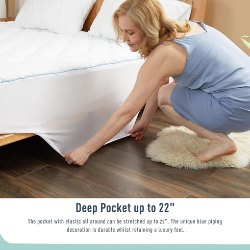 California King Mattress Pad Cover, Quilted Cotton Protector, 18-22" Deep Pocket, Thin Down Alternative Filling,