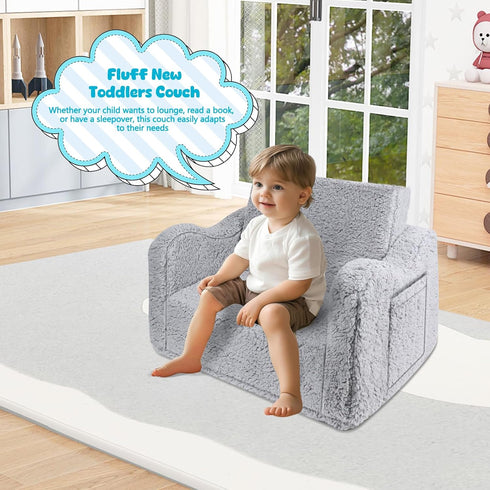 2-in-1 Kids Couch for Toddlers, Kids Sofa Chair, Comfy Soft Foldable Toddler Couch Chair for Girls and Boys