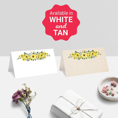 321Done Sunflower Place Cards, Made in USA, Blank Small 3.5x2 for Name Food Table Setting, Set of 24