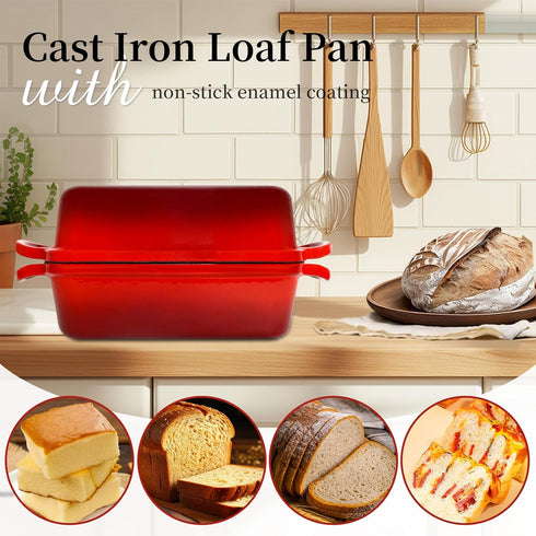 FUNKYLEE 2-in-1 8.5x4.5, Set 2, Enameled Cast Iron Bread Pan with Lid, Loaf Pan for Baking Bread Professional Sourdough