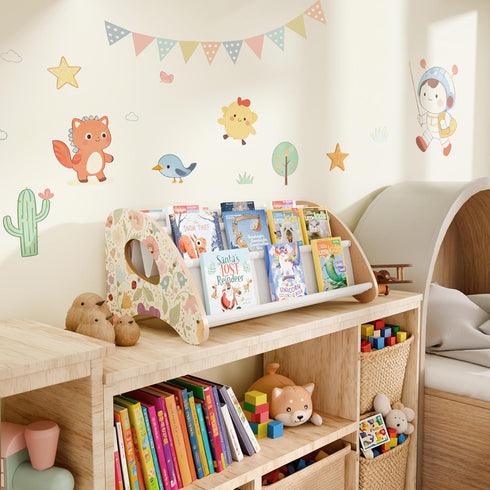 4-Tier 28.7 15.7 13.6 Kids Bookshelf - Montessori Book Shelf for Kids Rooms, Easy Installation, Eco-Friendly Wooden