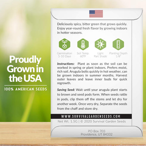 5 Packs Survival Garden Seeds - Arugula Seeds for Planting - with Instructions to Grow Garden Rocket Green Leafy