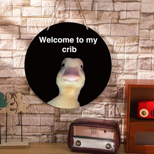 Vercraft 12 Inch Welcome to My Crib Front Door Sign Wood Hanging Sign Plaque Funny Round Front Porch Door Decorations