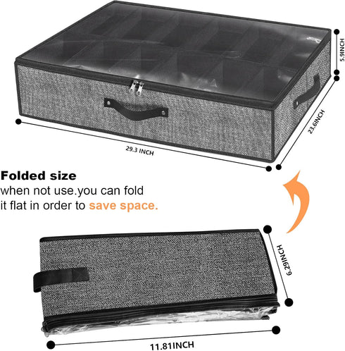 Under Bed Shoe Storage Organizer, Fits 12 Pairs, Underbed Shoe Container Solution with Clear Window