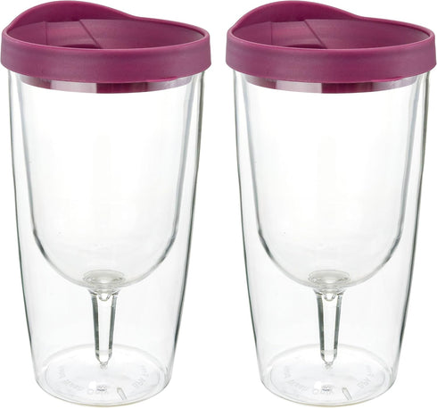 Southern Homewares 10oz Merlot Red Lid Wine Tumbler, 2-Pack, Insulated Double Wall Acrylic