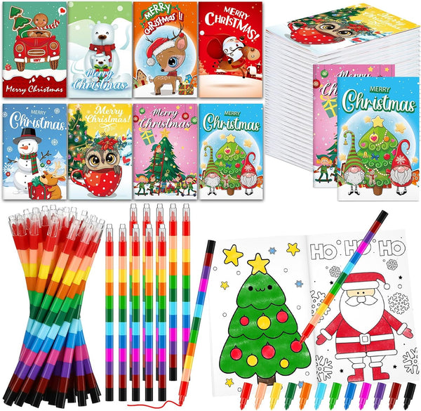 Fulmoon 144 Pcs Christmas Coloring Books Bulk with Crayons Christmas Tree Santa