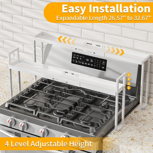 27 33 Inch 4 Countertop, Stove Top Shelf for Curved Stove, Expand to Spice Rack, Level Adjustable Height Spice Shelf