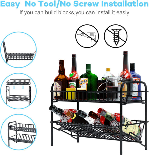 HengLiSam Spice Rack Organizer for Countertop, Heavy Duty Full Solid Metal Kitchen Shelves, 2 Tier Freestanding Holder