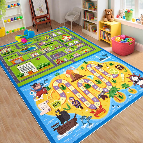 4x6 GarveeHome Washable Kids Rug ft Kids Carpet Play Mat City Car Play Rug with Pirate Theme, Stain-Resistant Non-Slip