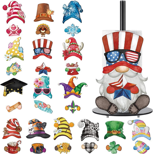 Otoolling Holiday Interchangeable Paper Towel Holder Countertop Vintage Gnome Metal Stand Towels Paper