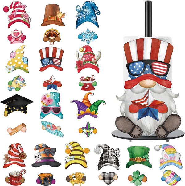 Otoolling Holiday Interchangeable Paper Towel Holder Countertop Vintage Gnome Metal Stand Towels Paper