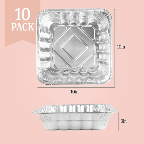 PLASTICPRO Disposable 10'' X 10'' X 3'' Aluminum Tin Foil Baking Pans - Perfect for Cakes, Breads, Lasagna