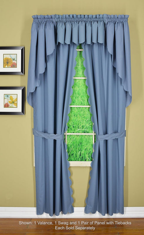 Today's Curtain Orleans Scallop Curtain - Blue 72" Panel Pair with Tieback, 60" W x 72" L, 4-Piece Set