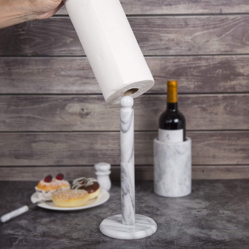 Creative Home Off-White Natural Marble Paper Towel Holder, 5.5" Diam. x 12.5" H (Color May Vary)