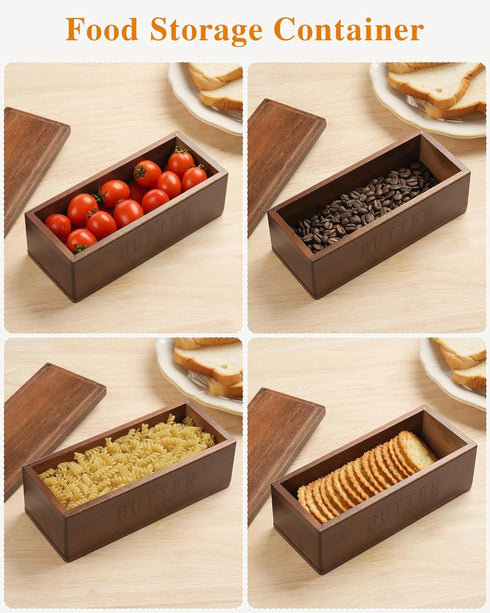 LYNG Countertop Butter Dish with Magnetic Lid, Acacia Wood Butter Keeper With Knife, Detachable Butter Container