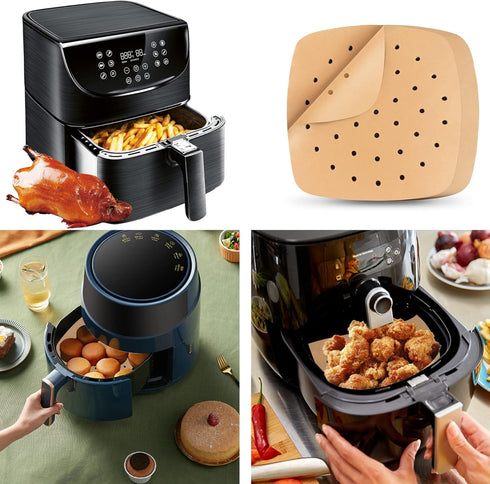 Air Fryer Liners, 200Pcs Square 8.5 Inch Perforated Parchment Paper Sheets for Baking, HOFHTD Parchment Paper