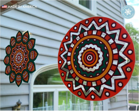 Boho Decor - 10 Mandala Sun Catchers Window Clings for Decoration, Made in America