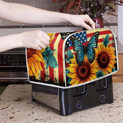 Sunflower Butterfly Print Toaster Cover, 2 Slice, Washable American Flag Kitchen Appliance Protector, Anti-dust Bread