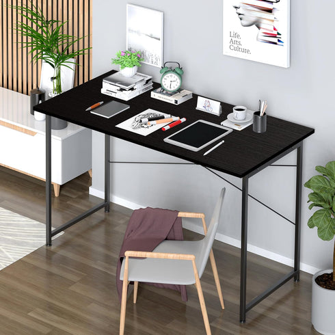 YSSOA Modern Simple Computer Desk for Home Office Work, 47 Inch Writing Table with Headphone Hooks, Basic Black