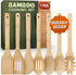 7 PCs Bamboo Wooden Spoons for Cooking, Wooden Utensil Set for Nonstick Cookware, Easy to Clean, Sturdy, Lightweight