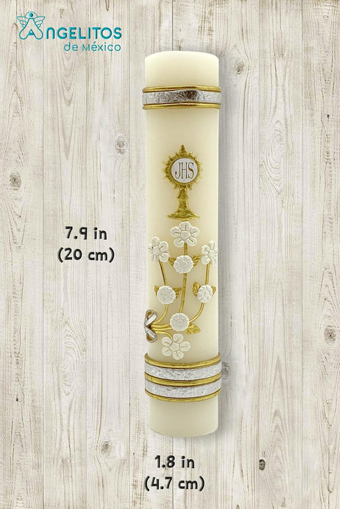 Angelitos de Mexico First Communion Prayer Candle with The Holy Spirit Dove - A Blessed Mass Keepsake