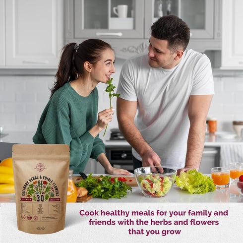 30 Pack- 7400+ Organo Republic Culinary Herbs & Edible Flower Seeds Variety Indoor/Outdoor. Non-GMO Heirloom Flower