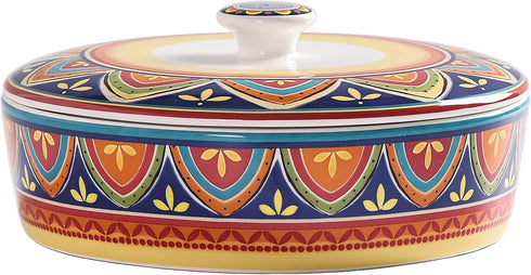 Bico Tunisian Ceramic Tortilla Warmer, 8.9 Inch Tortilla Holder with Lid for
