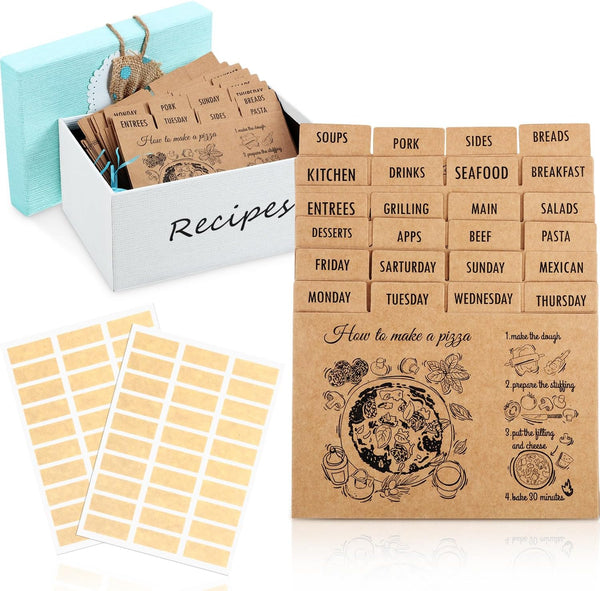 Outus 36 Pieces Recipe Card Dividers Tabs: 24 Labelled and 12 Blank Tabs with 60 Adhesive Labels for 4 x 6 Inch Cards.