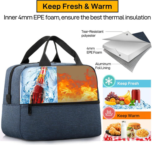 HOMESPON Insulated Lunch Bag - Cooler Lunch Tote for Work, Picnic, for Women and Men (Navy)