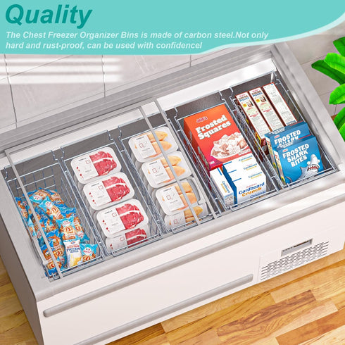 17.5"~20.4", 2 pack SANNO Chest Freezer Baskets, Stainless Steel Storage Organizer Bins with Sturdy Handles for Chest