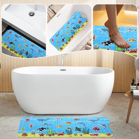Tubozadi 40X16 Inch Bath Mat for Tub Non Slip Baby Kids Bathtub Mat Extra Long Anti Slip Toddler Shower Mat