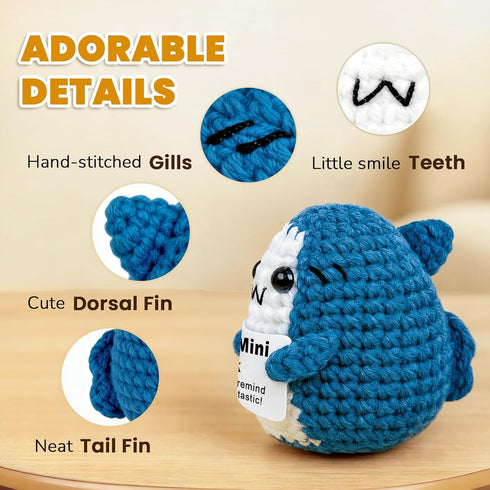 Positive Animals Crochet Shark Gift Mini Emotional Shark Plush with Support Message, Cute Encouragement Gift