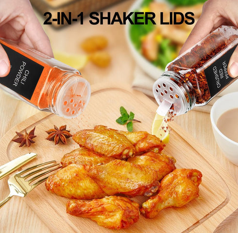 AISIPRIN 24 Pcs Glass Spice Jars with 398 Labels, 4oz Empty Square Spice Containers with Shaker Lids, Funnel, Brush and