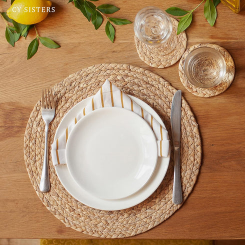 Round Woven Placemats Set of 6, Natural Water Hyacinth, 13.5 Inch Rattan Placemats for Outdoor Patio Table