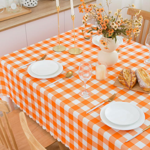 MANGATA CASA 2Pcs Orange Gingham Table Cloth, Waterproof Kitchen & Table Linens, Pumpkin Yellow 60x72in
