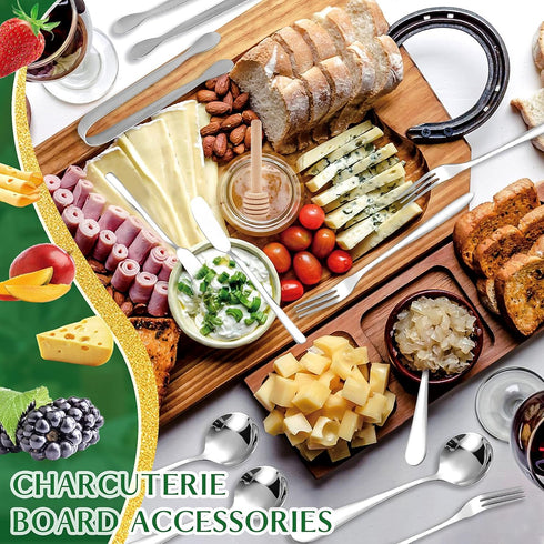 18 Pieces Charcuterie Board Accessories, Stainless Steel Cheese Butter Knives Set with Mini Serving Tongs, Silver