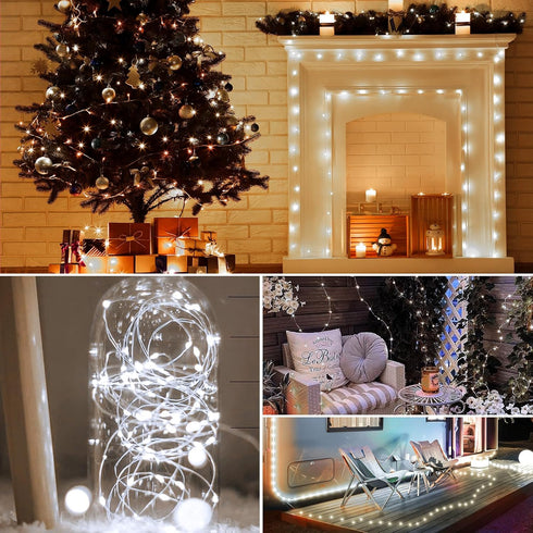 50LED 2Pack, 16FT 8 Fairy Lights USB & Battery Powered White Fairy String Lights with Modes & Timer, Cuttable Copper