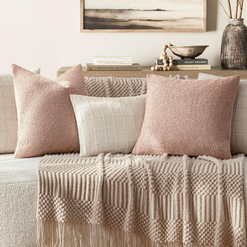 Cozy 26x26 Inch,1PC,Light Foindtower Decorative Textured Boucle Throw Pillow Covers Accent Solid Pillow Cases Neutral