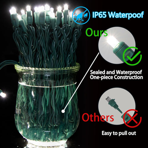 25ft 50 Counts Commercial 5mm IP65, JK5665 White LED Christmas Lights - Grade Outdoor Waterproof, Wide Angle Green