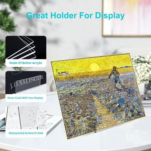 Acrylic Book Stand with Ledge - 4PC 4 Inch Clear Display Easel for Books, Magazines, Plates, Pictures, Artworks