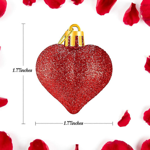 Emopeak 24 Pieces Romantic Heart Ornaments for Valentine Tree, Valentine's Day Heart Baubles - 2 Styles