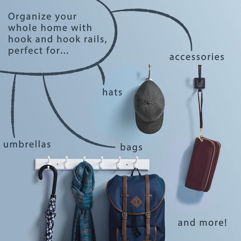 Franklin Brass Pilltop Coat Rack - 27" Wall Mount White Hat Rack with 5 Hooks for Clothes, Towels, Entry Organization